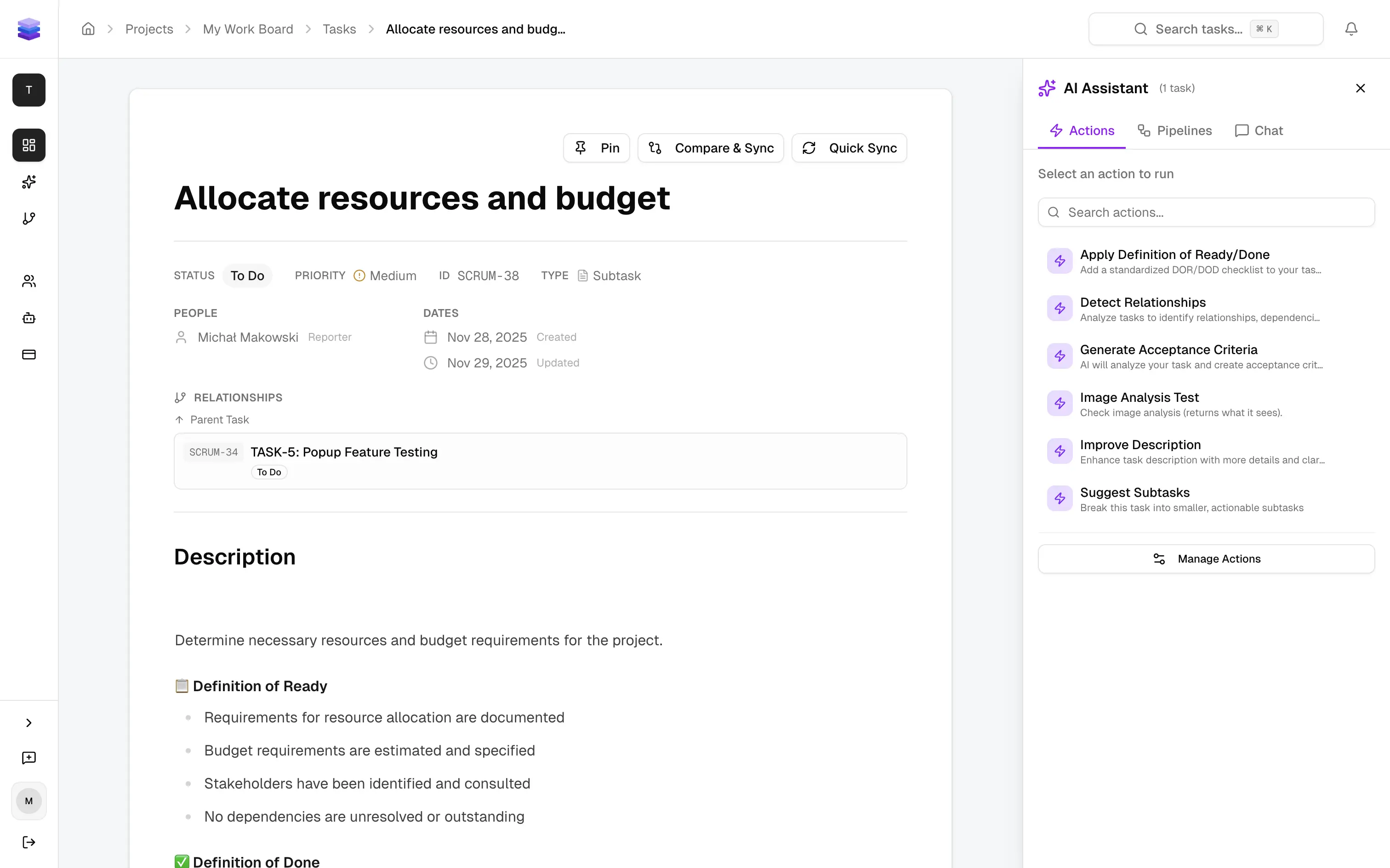 Task editor in Taskee