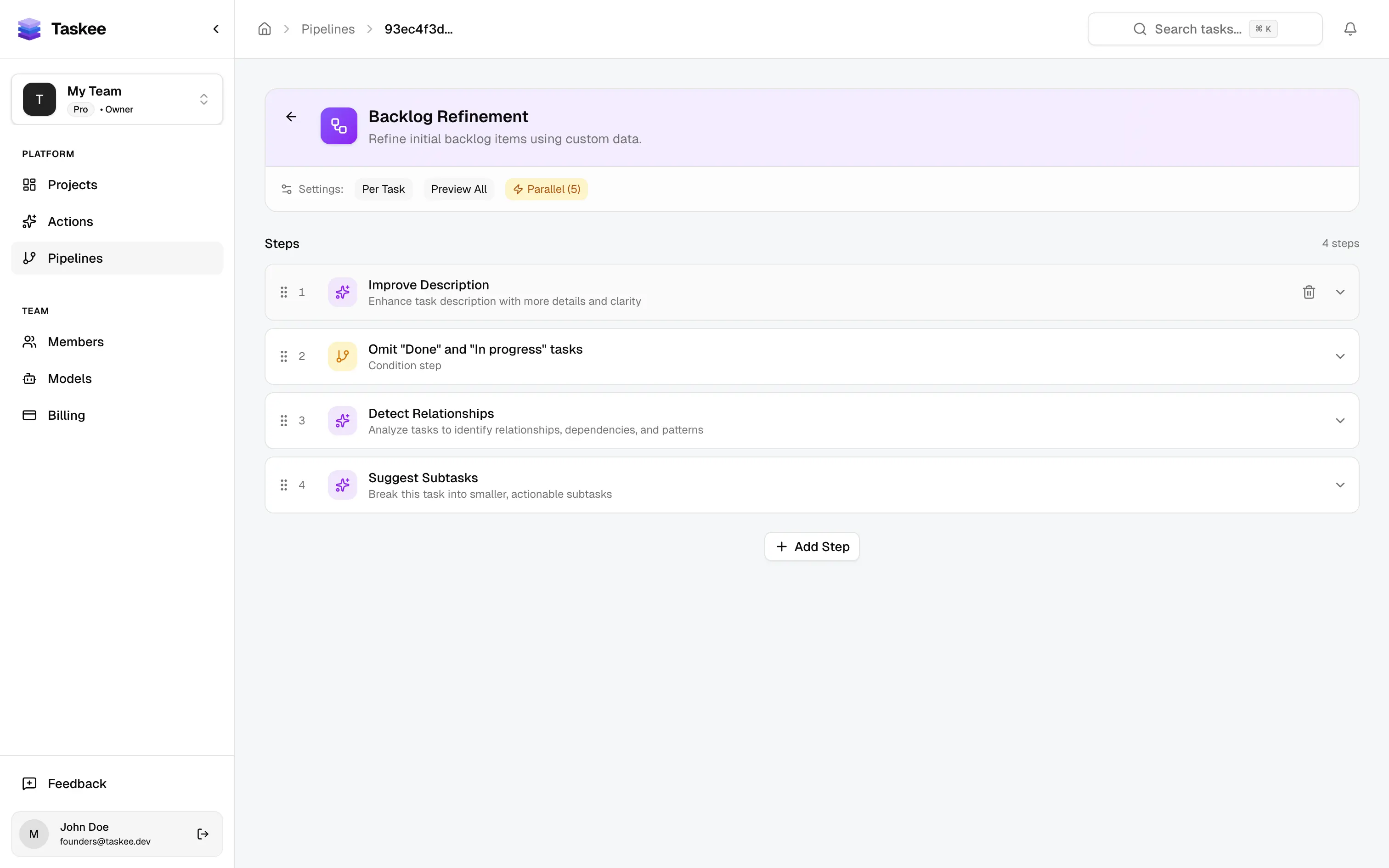 Visual pipeline builder for workflow automation