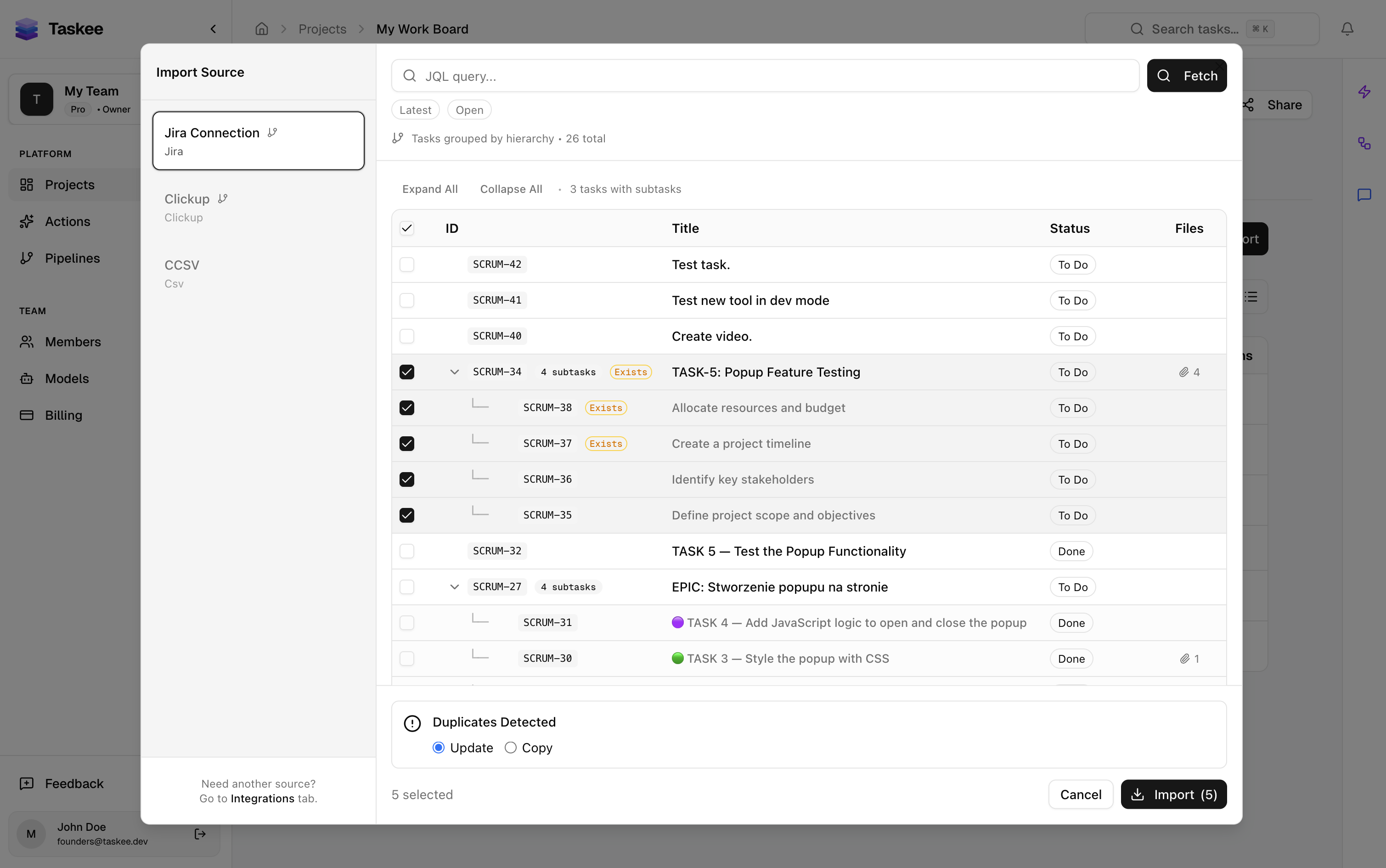 Unified task dashboard showing tasks from multiple sources